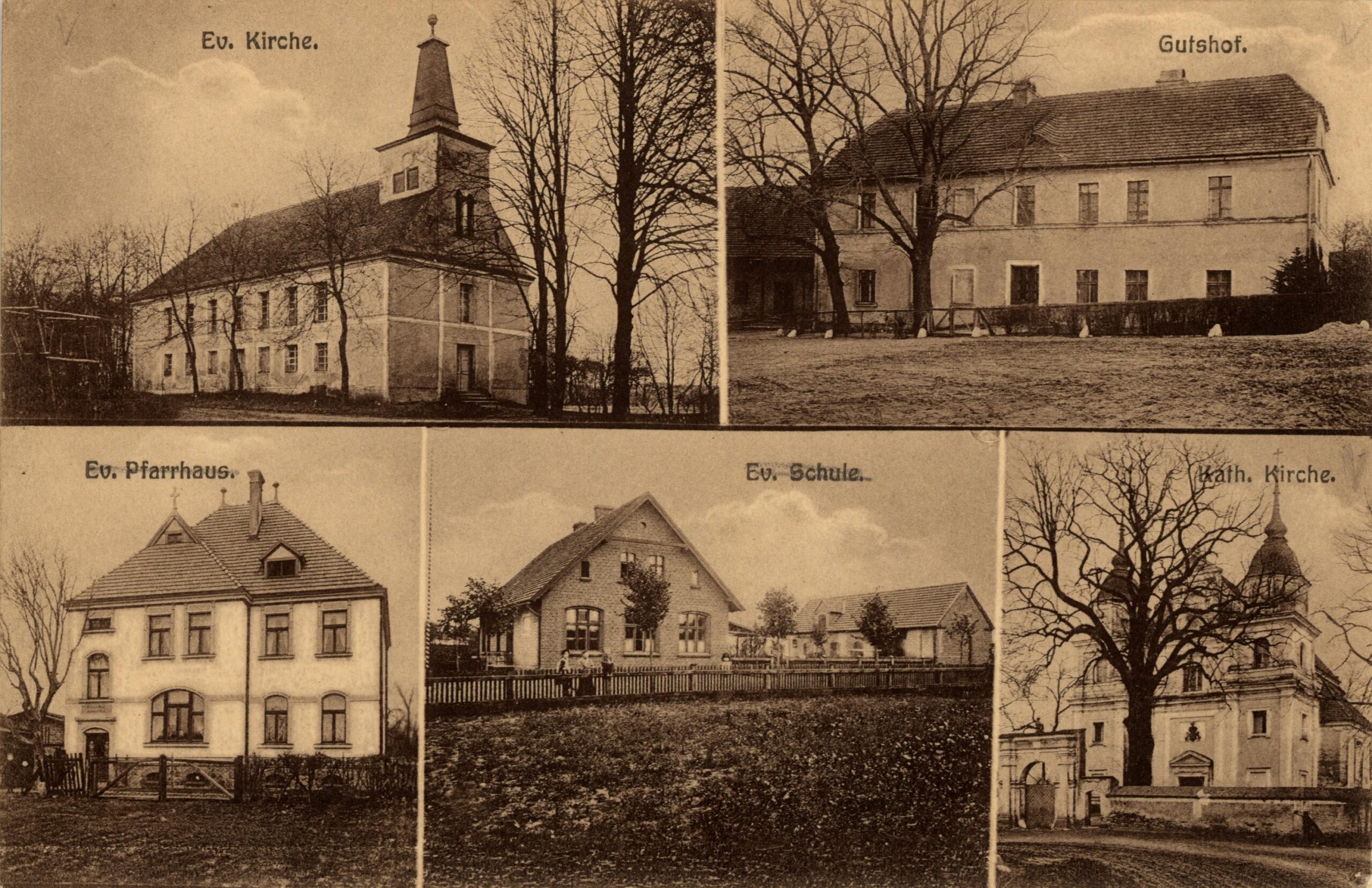 Włoszakowice. Pocztówka wielotematyczna, około 1915 roku, Wolsztyn, Photo-Atelier Fritz Enderich 